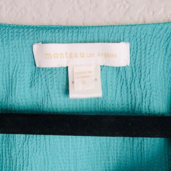 Monteau Los Angeles Teal Smocked Wrap Blouse | Size S - Picture 4 of 7